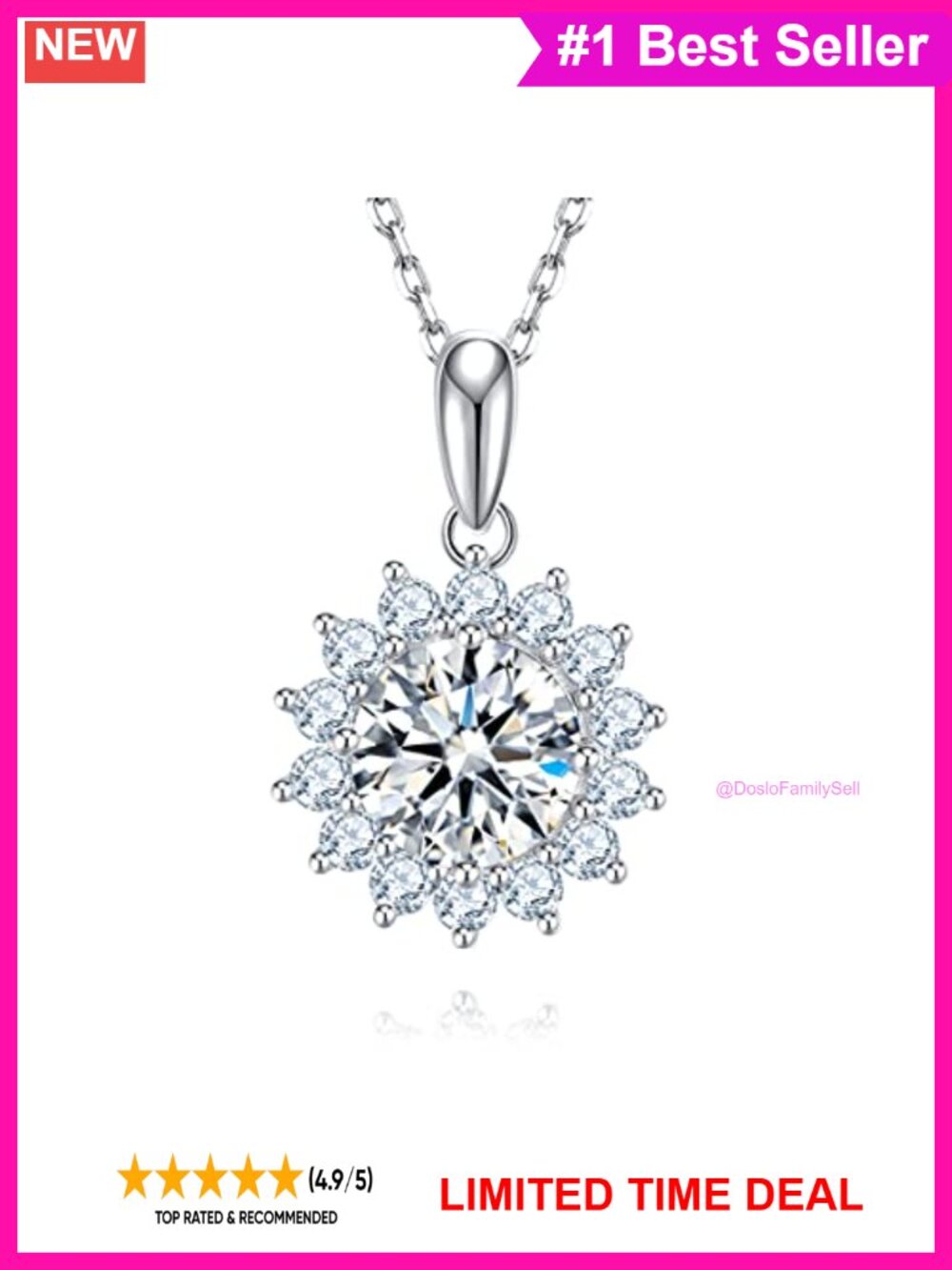 Moissanite Sunflower Pendant Necklace 925 Sterling Silver 2ct Heart Cut